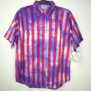 NOS Vintage 1990s Tie Dye Striped Button Down Top